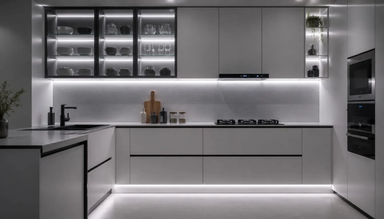Kompletní osvětlení kuchyňské linky na míru (COB LED pásek+zdroj), studená bílá